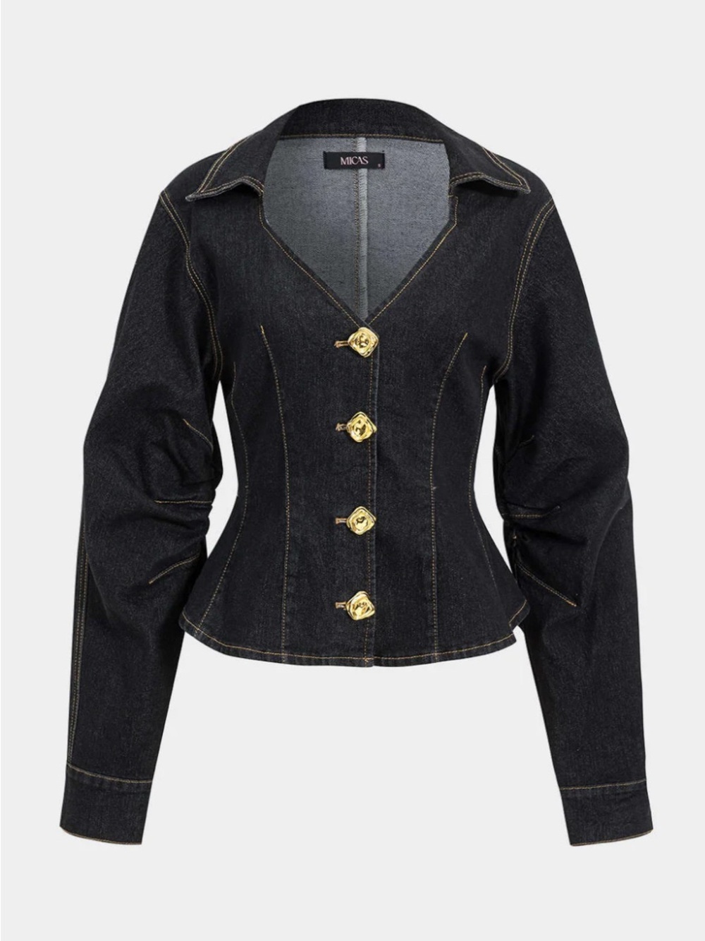 Micas Black Denim Corset Jacket with Gold Buttons + Baggy Jeans